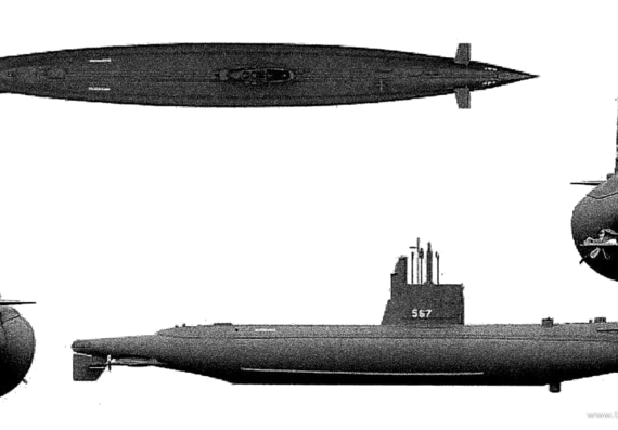 Подводная лодка USS SS-567 Gudgeon [Submarine] - чертежи, габариты, рисунки